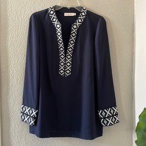 Tory Burch embroidered navy tunic top SZ 4